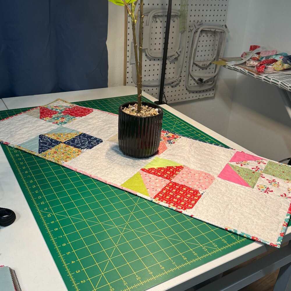 crazy patch heart table runner